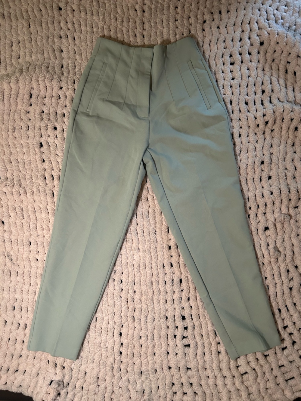 Zara Women's Small Sage Green High Waisted Tapered Tailored Dress Pants Trouser